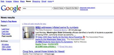 A screen shot of last night's top Google hits for WSU